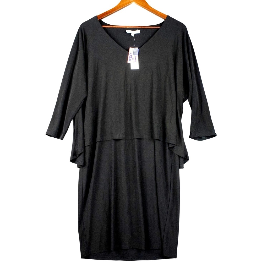 Annalee + Hope Womens L Black V-Neck Poncho Overlay Dress